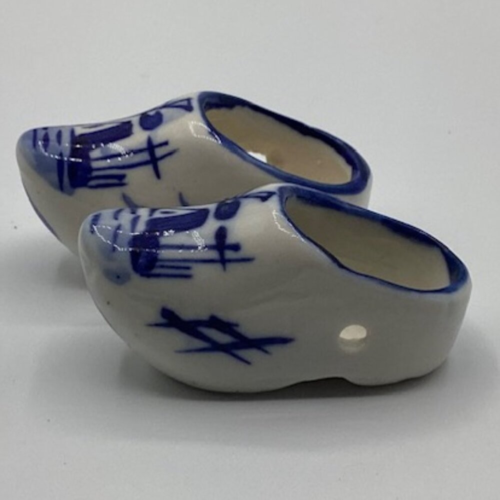 Miniature Delft Cobalt Blue Dutch Clogs Ceramic‎ Windmill Motiff 1"H x 2"L